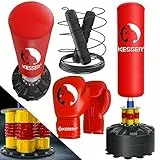 KESSER® Boxsack Set stehend Erwachsene mit Boxhandschuhe + Springseil, Kickboxsack, Freistehender Standboxsack MMA Boxpartner Boxing Trainer Fitness Boxsack mit Saugfuß Rot