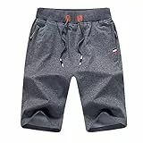 ZOXOZ Kurze Hosen Herren Shorts Sommer Jogginghose Kurz Baumwolle Gym Sweat Sport Fitness Shorts mit Reißverschluss Elastische Taille Grau XL
