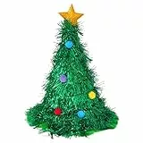 Weihnachtsbaum Hut - Weihnachts-Partyhut, 47 Cm Wintergrüner Lametta-Hut Weihnachtsschmuck, Grüner Filzhut Mit Goldenem Stern Und Girlanden Dekoration