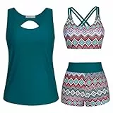 JASAMBAC Tankini Mit Shorts,Badeanzug Damen Bauchweg.3-Teiliger BikiniSet,Push-Up-Bikinioberteil Und High Waist Badeshorts,Einfache Badebekleidung,Sport-BadeanzüGe