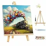 MEIYUDA Malen Nach Zahlen Erwachsene mit Rahmen Zug, Paint by Numbers Malen Nach Zahlen, DIY Set mit Pinseln und Acrylfarben Handgemalt Ölgemälde Leinwand für Home Décor 25x25cm