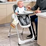Soontrans Hochstuhl Baby, Sicher am Familientisch zum Essen Spielen Entdecken, Mitwachsend Ab Geburt bis Kleinkind, Liegeposition & Höhenverstellbar & Klappbar, aus Metallrahmen & Gepolstert(Anthrazit