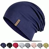 HAMUNI Mütze Damen Herren, Weich Dünne Slouch Beanie Mütze aus Baumwolle, Leichte Atmungsaktiv Longbeanie, Elastisch Jersey Chemo Mütze für Alle Jahreszeiten