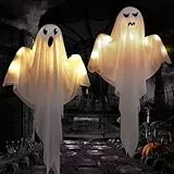 Bseical Halloween Deko Geist Mit LED Lichtern - 2 Stück 60 cm Gruselige Windsack, Hängende Dekorationen für Vorgarten, Terrasse, Rasen, Garten, Partydekor