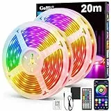 LED Strip 20m, LED Streifen Bluetooth RGB Led Band Selbstklebend mit Fernbedienung und APP. Musik Sync, Timer-Einstellung Dimmbar Led Stripes Lichterkette für Zimmer Partei deko (2x10m)