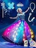 BLINGCOS Kostüm Mädchen, Musik Sync Prinzessin Kleid Kostüm, App-Steuerung RGB LED Leuchtendes Prinzessin Kleid für Halloween, Weihnachten, Karneval, Geburtstagsparty mit 6 Stück Zubehör, 120