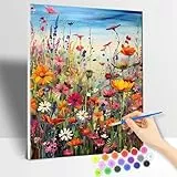 77iiAii Malen nach Zahlen Erwachsene Blumen Mit Rahmen, DIY Handgemalt Ölgemälde Kit Paint by Numbers Adult Mit 3 - Pinseln und Acrylfarbe knitterfreie leinwand Kit - 40 X 50 CM