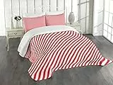 ABAKUHAUS Zuckerstange Tagesdecke Set, Diagonale rote Linien, Set mit Kissenbezügen Sommerdecke, für Einzelbetten 170 x 220 cm,Weiß Rot