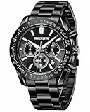 MEGALITH Armbanduhr Herren Schwarz Uhr: Vintage Edelstahl Analog Quarz Chronograph - Wasserdicht Uhren für Männer mit Datum