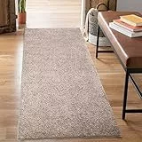 carpet city Shaggy Hochflor Teppich - Läufer 80x300 cm - Sand-Beige - Langflor Flurteppich - Einfarbig Uni Modern - Flauschig-Weiche Teppiche Schlafzimmer Deko