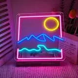 Mountain Sunset Neon Schild, LED Sunset Neon Sign für Wand Deko, Dimmbare Seewelle Neonlichter USB Power für Schlafzimmer Wohnzimmer Home Pub Bar Club Mann Höhle Café Party