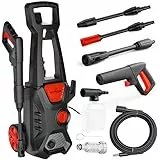 LEHMANN Jukon Hochdruckreiniger, 1600 W, 480 l/h Fördermenge, mit 5m Hochdruckschlauch, Pistole, Lanzen und eine Schaumlanze, Flächenreiniger mit 130 bar Druck für Haus, Garten und Auto