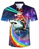 RAISEVERN Katze Hai Hemd Herren 3D Lustige Galaxie Druck Hässliche Bad Taste Männer Freizeithemden Hawaii Jugendliche Jungen Party Geschenk, XL