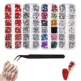 4800 Stück Strasssteine, Strasssteine Zum Kleben, Flache Rückseite Gems Transparenter Strass mit Pinzette und Aufbewahrungsboxen Flatback Rhinestones für Nagel/DIY (Mehrfarbig)