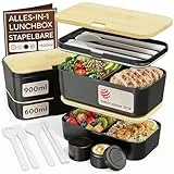 Umami Lunchbox Erwachsene Alles-in-Einem, Brotdose mit Fächern und 4 Bestecke für Männer/Frauen, 2 Soßentöpfe, Auslaufsicher Bento Box, Spülmaschine, Mikrowelle Brotbox