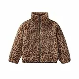 Generisch Fleecejacke Leopardenmuster, Mädchen Plüsch Fleece Winterjacke, Teddyjacke Stehkragen Kinder, Winter Warm Fleecefütterung, Wintermantel & Plüschjacke mit Reißverschluss, Warme Winterjacke
