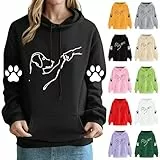 KOG Hoodie für Damen Baumwolle Sweatshirt mit Kapuze Hunde-Drucken Hoodies 2025 Hooded Sweatshirt Frau Oberteile Casual Pullover Mode Frauen Elegante Locker Oberteil Bekleidung Schwarz L