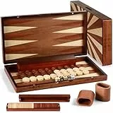 Syrace Faltbares Backgammon-Set aus Holz, mit Holzspielteilen und Zubehör, 2 Spieler, groß, 38,1 cm, handgefertigt, exquisites Design, perfekt für Erwachsene und Anfänger