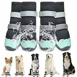 Eyein Hundeschuhe Pfotenschutz Wasserabweisend, hohem Design Hundeschuhe mit warmem Fleece und reflektierenden Riemen, rutschfeste Hunde Schuhe für Regen- und Schneewetter (Grün, Größe 8)