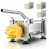 FOHRER Pommesschneider Edelstahl Professioneller Manueller Kartoffelschneider mit 13, 9, 6 mm Klingen aus Edelstahl, Pommes Frites Schneider für ganze Kartoffeln, Karotten, Gurken, Zwiebel, Silber