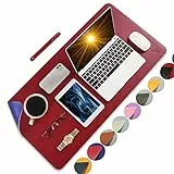 Yikda Schreibtischunterlage Leder, Mauspad, wasserdichte schreibunterlage tischunterlage Schreibtischmatte, PU-Leder doppelseitige Mousepad für Büro und Zuhause(Rot/Königsblau 80 * 40cm)