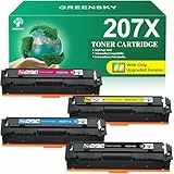 GREENSKY 207X mit Chip Kompatibel für HP 207X 207A Toner Set für HP Color Laserjet Pro MFP M283fdw Toner Color Laserjet Pro M255dw M255nw M283fdn M282nw M283 M282 M255 207X Schwarz Cyan Magenta Gelb