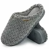 LongBay Damen Hausschuhe mit Memory Foam und Plüsch rutschfeste Pantoffeln Grau,M