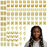100 Stück Haarschmuck für Zöpfe,Dreadlocks Haarschmuck,HaarschmuckGold Haarringe Metall-Haarperlen Clips,Verstellbarer Metall Braids Zubehör für Frauen Mädchen Haarzopf-Dekoration