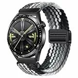 XMUXI 22mm Nylon Armband Kompatibel mit Huawei GT4/GT3/GT2 46mm/Garmin Venu 2/3/Vivoactive 4, Sport Uhrenarmband für Samsung Watch 3 45mm/Gear S3 Damen Herren Elastisches Geflochtenes Schwarz Grau
