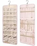 bagsmart Schmuck-Organizer zum Aufhängen, Aufbewahrungsrolle mit Aufhänger, Metallhaken, Doppelseitiger Schmuckhalter für Ohrringe, Halsketten, Ringe an Schrank, Wand, Tür, 1 Stück, Groß-Rosa