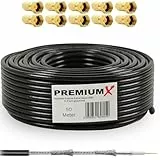Premium X 50m DELUXE PRO Koaxial Kabel Schwarz 135dB 5-Fach geschirmt reines Kupfer SAT Antennenkabel 10x F-Stecker