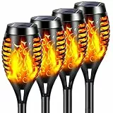 YAZEKY Solarlampen für Außen Garten - 12 LED Solarleuchten fackel mit Realistischer Flammeneffekt, IP65 Wasserdichte Solar Gartenfackeln Solarleuchten für Weg Hinterhöfe (4 Pack)
