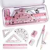 Mathematik-Set, Geometrie-Set, Winkelmesser und Zirkel-Set mit Metallbox, Zeichenzirkel mit Linealen, Mathematik-Zirkel-Set für Klassenbedarf und Schule, 9-teilig