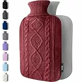 Wärmflasche mit Bezug – Weicher Premium Strickbezug – 1,8l groß Wärmeflasche, Wärmflasche Kinder, Bettflasche für Erwachsene für Kuschelige Nächte und Schmerzlinderung - Burgund