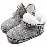COFACE Lammfell Hausschuhe Damen Hüttenschuhe Winter Warme Plüsch Hausschuhe 39-40 Flauschige Gefüttert Hausstiefel Kuschelige Pantoffeln Hausboots Grau