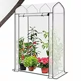 Sekey Gewächshaus Klein Tomatengewächshaus 150x100x50 cm, Mini Gewächshaus Folie Tomatenhaus Balkon Garten, Dachschräge Tomaten Foliengewächshaus Stabil Winterfest, Weiß