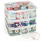 Coopay 3 Stück Transparenter Garn Aufbewahrungs Organizer, Tragbare Garnaufbewahrung, Staubdichte Wolle Aufbewahrung mit 4 Etiketten, Garnaufbewahrung mit Reißverschlüssen und Griff (30 x 40 x 15cm)