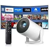 Salange Mini Beamer Unterstützt 4K, Android 14 mit Apps,Smart Projektor Tragbarer mit 5G WiFi 6 und Bluetooth 5.4,Klein Portable Beamer Auto Keystone 8000L 270°Dreh, Heimkino Outdoor,Weiß