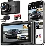Wecool Dashcam Auto Vorne Hinten 4K+2.5K, Dashcam 2 Kanal 170°+150° Weitwinkelüberwachung, Dash Cam mit 64GB SD-Karte, 5GHz WiFi Übertragung, Nachtsicht, G-Sensor, Loop-Aufnahme, 24/7 Parküberwachung