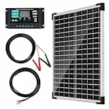 DERUXI 25W Solarpanel 12V Kit: Monokristalline Solarmodul Solarpanel 25W 12V+10A Solarladegerät +4Pcs 5FT Verlängerungskabel PV Modul Solarmodule für Caravan Camper Balkon RV Boot