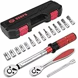 VANPO Drehmomentschlüssel 1/4 Zoll, 5-25 Nm, Fahrrad & Motorrad 17 tlg. Set, ± 3% Fehlergenauigkeit mit Ratschenschlüssel, Verlängerung, Innensechskant, Hex und Torx Bits