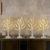 DELICHTER 4er Set Lichterbaum mit 24 Warmweißen LEDs Birken Bäumchen mit Timer-Funktion Dekozweige Batteriebetrieb Weihnachtsdeko für Zuhause Party Weihnachten Ostern Hochzeit 55cm