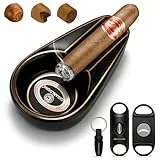CIGARLOONG Zigarren-Aschenbecher- und -Beschneider-Set. Keramischer Aschenbecher mit V-Beschneider, Guillotine-Beschneider und Zigarrenstich. Ein Zigarrenzubehör-Set,Geschenk für Männer (Schwarz)
