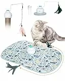 HAPPY HACHI Katzenspielzeug Selbstbeschäftigung, 3 IN 1 Interaktives Federspielzeug Katzen mit 360 Grad Automatik Rotierendes, USB Aufladbar Komplettset Katzenzubehör Elektrisch (Hellblau)