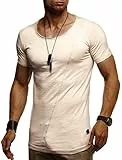 Leif Nelson Herren Sommer T-Shirt Rundhals-Ausschnitt 100% Baumwolle (Beige, Größe L) Regular Fit, Basic Männer T-Shirt Kurzarm