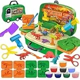 VBACALA Dinosaurier Knete Set im Rollkoffer, Knete ab 3 Jahre mit 8 Farben Knetmasse & 3D Knetwerkzeug, Dino Knetset Geschenk für Jungen und Mädchen
