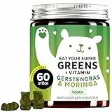 Hochdosierter Supergreens Vitaminkomplex - 8 Superfoods für Haare & Immunsystem - Gerstengras, Moringa, Chlorella, Zink, Eisen - 60 Stück - Vegan - Bears with Benefits​