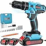 Olubfdh Akkuschrauber, 21V Akku Bohrschrauber mit Akku 4000mAh 45Nm Drehmoment Max 25+3 Drehmomentstufen (2-Gang & LED) mit 2 Akkus 2,0Ah und Ladegerät, für Haus und Garten DIY Projekt (Blau)