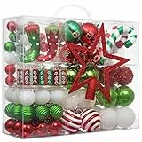 Victor's Workshop Weihnachtskugeln 100tlg. Plastik Christbaumkugeln Set Christbaumschmuck für Weihnachtsbaum Dekoration Weihnachtsdeko Partydeko Hausdeko Elfen Thema Rot Grün Weiß(L)