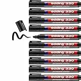 edding 330 Permanentmarker - schwarz - 10 Stifte - Keil-Spitze 1-5 mm - wasserfest, schnell-trocknend - wischfest - für Karton, Kunststoff, Glas, Holz, Metall, Glas